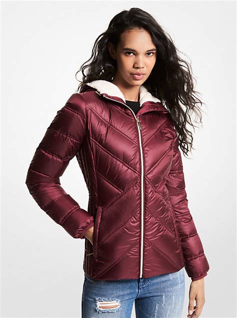 faux shearling lined quilted nylon puffer jacket michael kors|michael kors puffer.